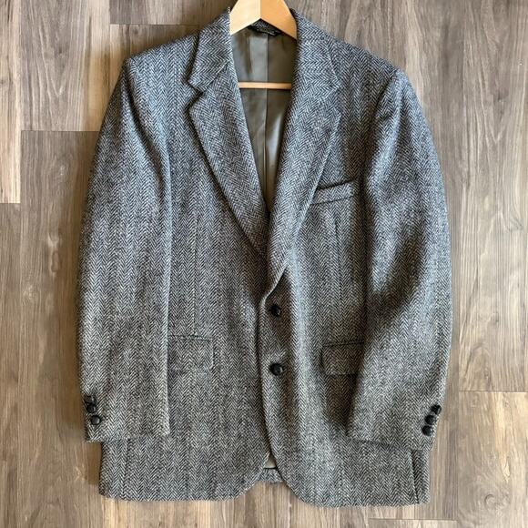 Stafford Harris Tweed Gray Herringbone Tweed Half Line Sport Coat Blazer 40R USA - Picture 1 of 12